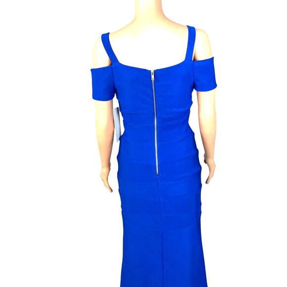 Honey And Rosie Royal Blue Off-Shoulder Gown Sweetheart Neckline & Slit NWT - Picture 6 of 13